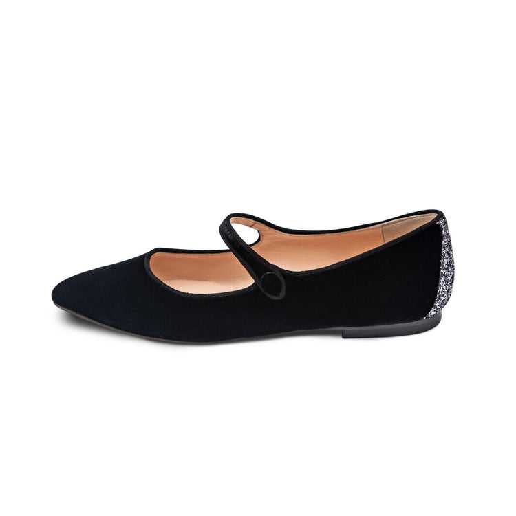 Black Velvet Flat Shoes with matching sock | Mia Moltrasio